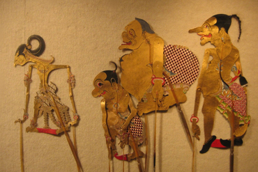 Wayang shadow puppets from central Java, a scene from Irawan's Wedding, mid 20th century