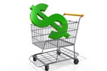 Cartoon of a dollar sign sitting in a shopping cart