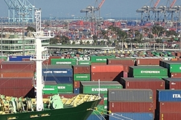 Ships, cranes and containers at a port
