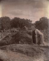 A photograph taken in 1895 of the elephant scultpure and rock inscription at Dhauli