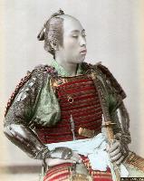 Japanese samurai, hand coloured albumen, circa 1890, public domain
