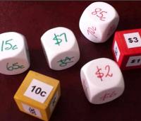 Dice with dollars and cents