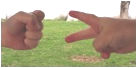 an image of rock, closed fist, beating scissors, a V-shape hand