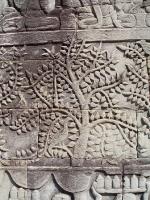 Bas-relief of a tree with peacocks sitting in the branches