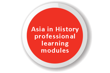Magenta circle with words 'Asia in History professional learning modules' in the middle